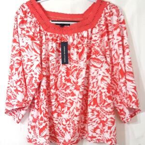 NWT Womens Sz S Pink And White Tropical Print Fairy Beachy Square Neck Top